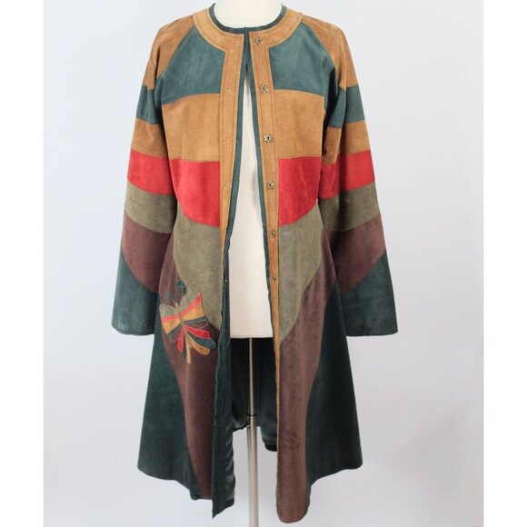 Vintage Y2K Dolce & Gabbana Suede Coat 46 US 10 Patchwork Butterfly - Picture 5 of 14